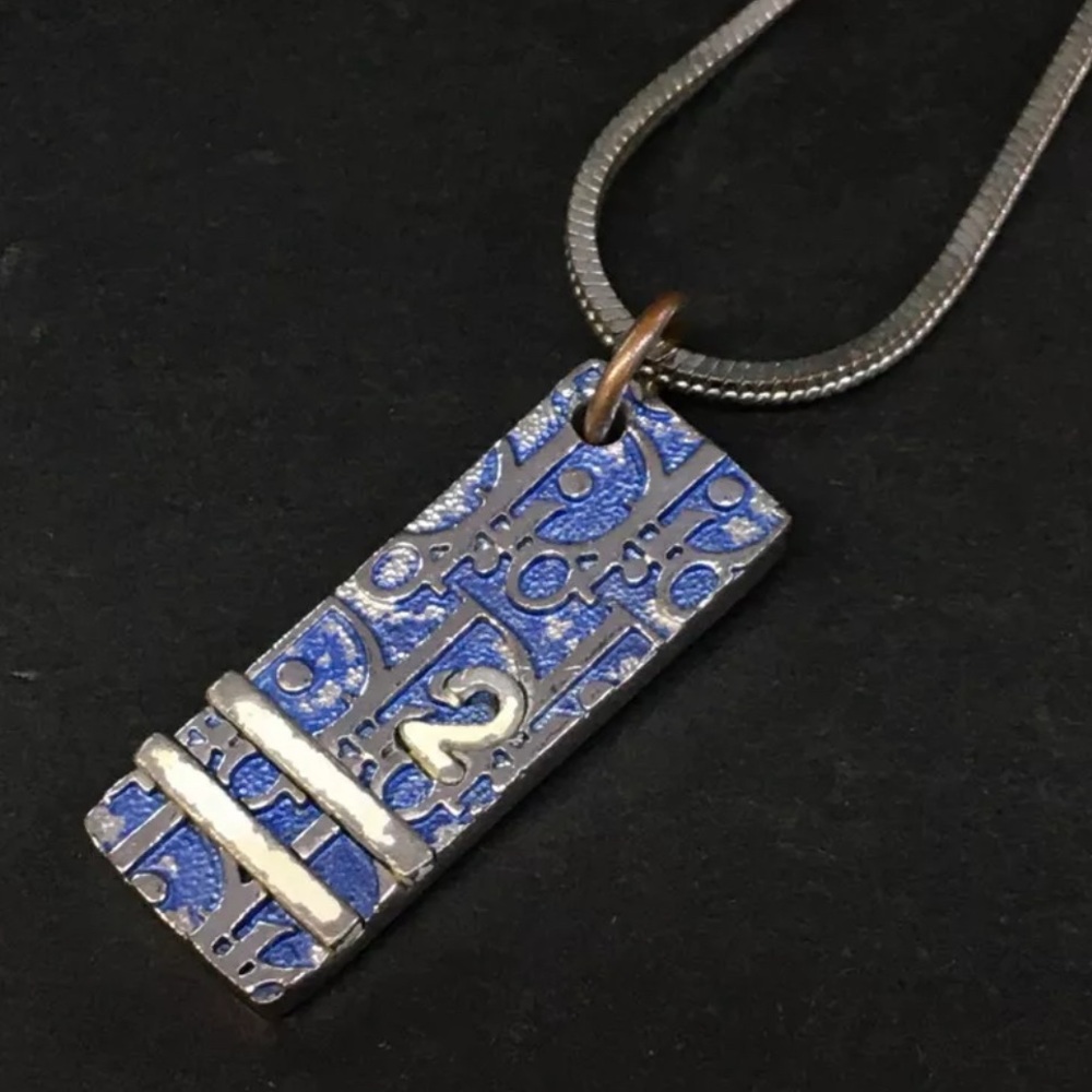 Authentic Christian Dior Trotter Oblique Silver Tone Pendant Necklace - Picture 3 of 9